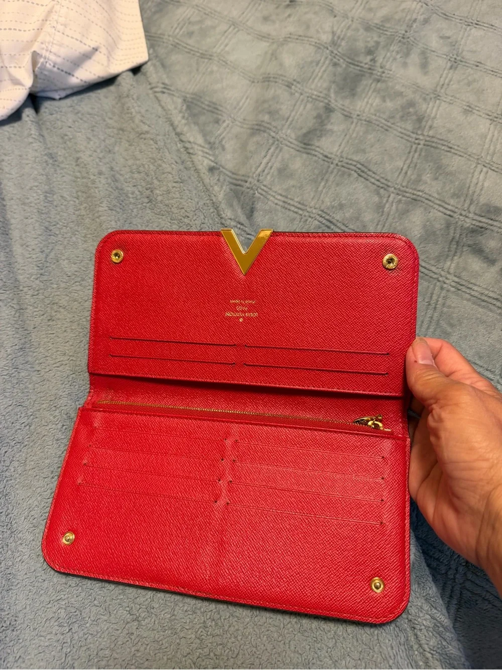 Louis Vuitton Red and Brown Monogram Phone Wallet with Gold Accent/KIMONO